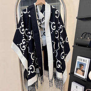 Black and white G Wool Scarf