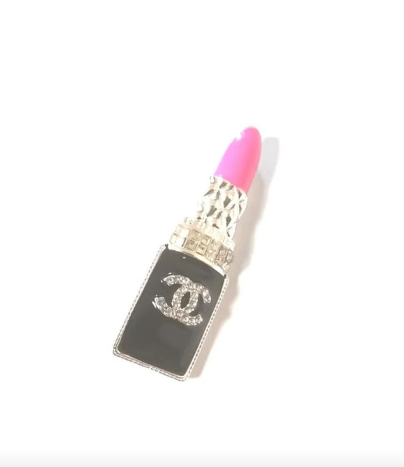 Silver Pink Lipstick Brooch