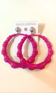 (Clip On)Fuschia Bamboo hoops