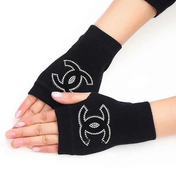 Semi Rhinestone Finger less Gloves