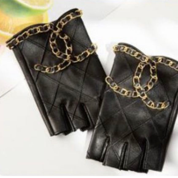 Black and Gold Finger less Gloves