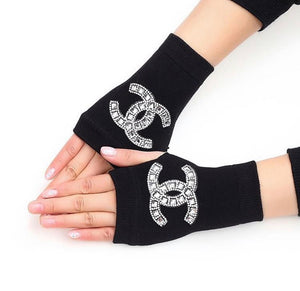 Big Bling Rhinestone Finger less Gloves