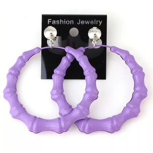 (Clip On)Purple Bamboo hoops