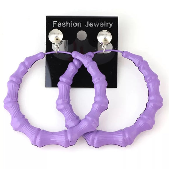 (Clip On)Purple Bamboo hoops