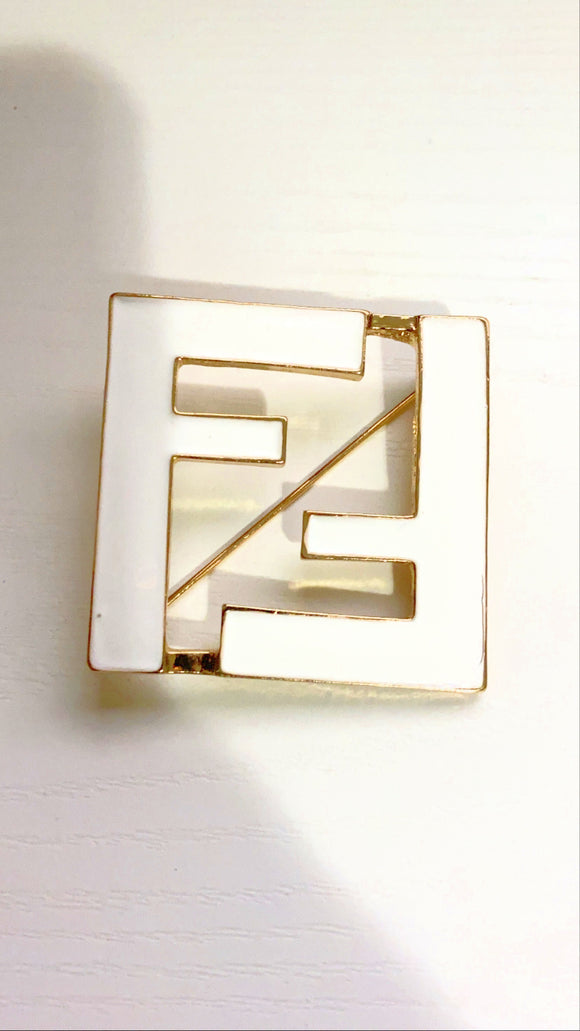Solid Double F White brooch